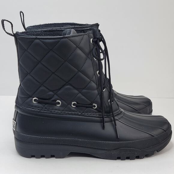 Sperry Gosling Duck Boots Women 9 Black Rubber Quilted Lace Up Rain Snow Winter - Picture 3 of 12
